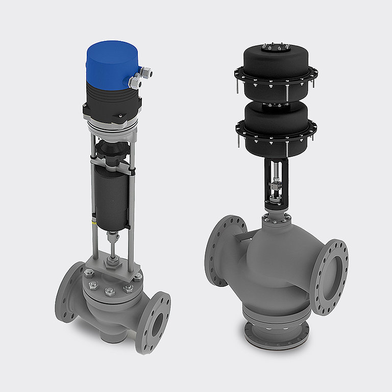 Control Valves made of Cast Steel with Electric or Pneumatic Actuators