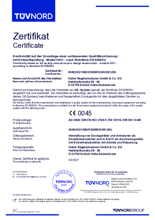 PED/DGRL 2014/68/EU Modul H/H1